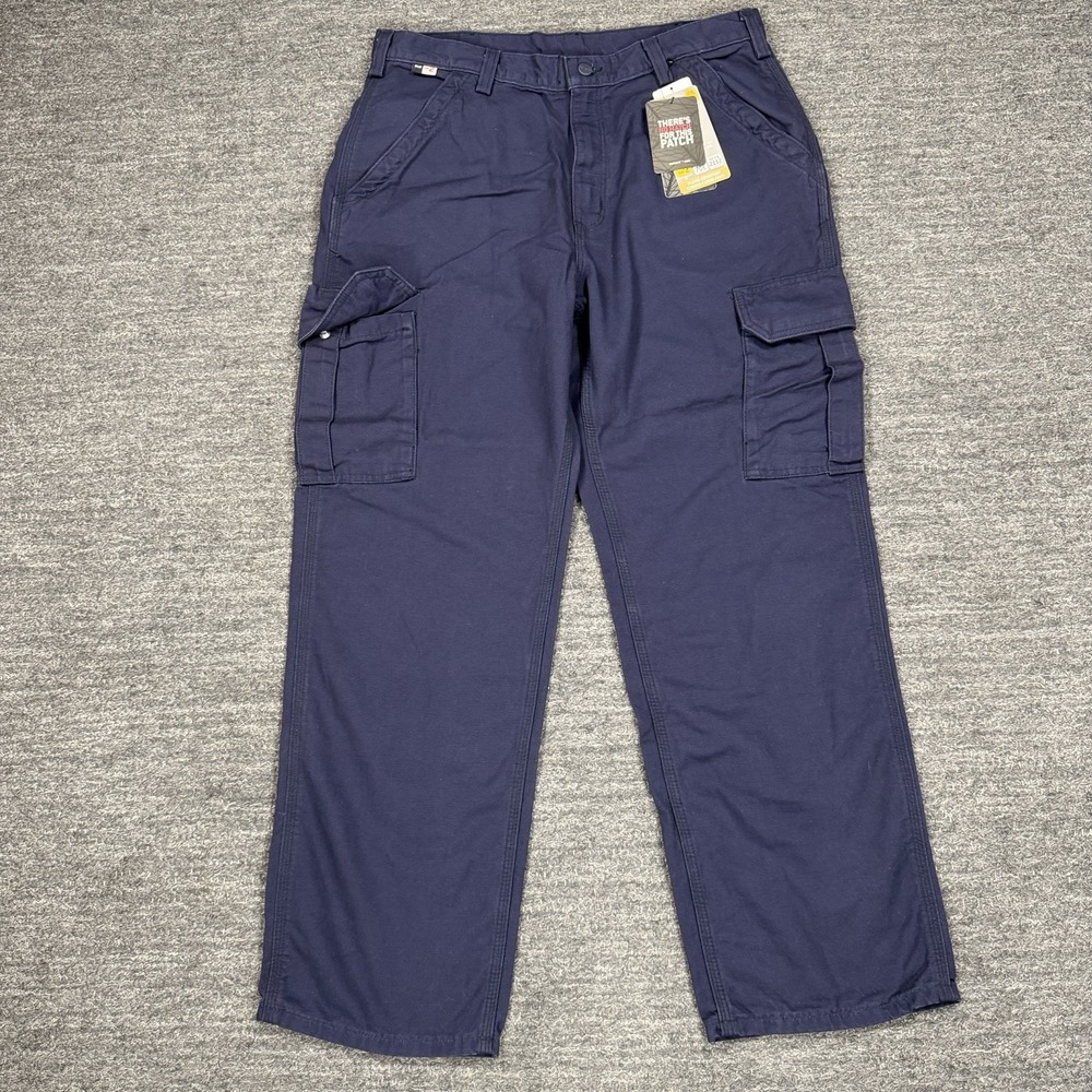 Carhartt Flame Resistant Pants Men 36X30 FRB240 DNY Navy Canvas Cargo Cat 2